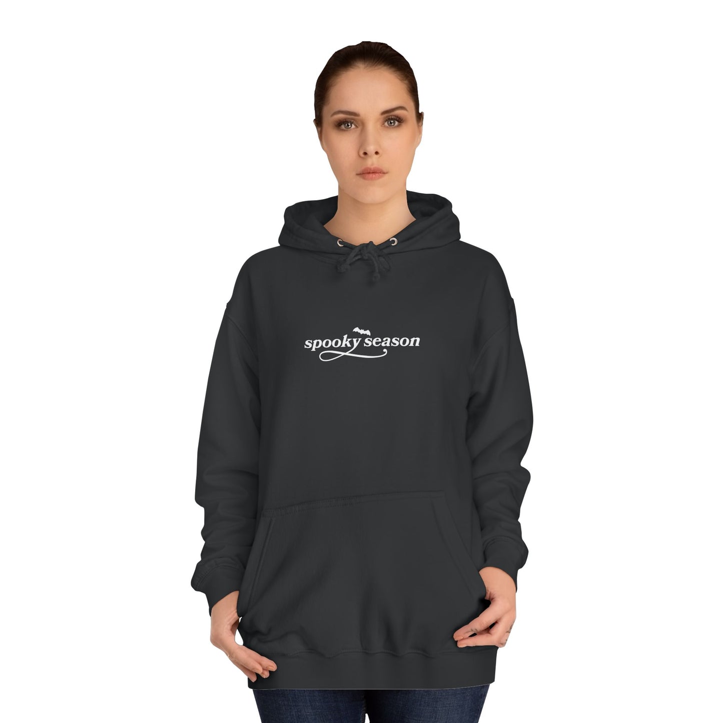 Spooky Season Unisex College Hoodie, Halloween Sweatshirt, Ghost Print Hoodie, Cozy Fall Apparel, Casual College Wear